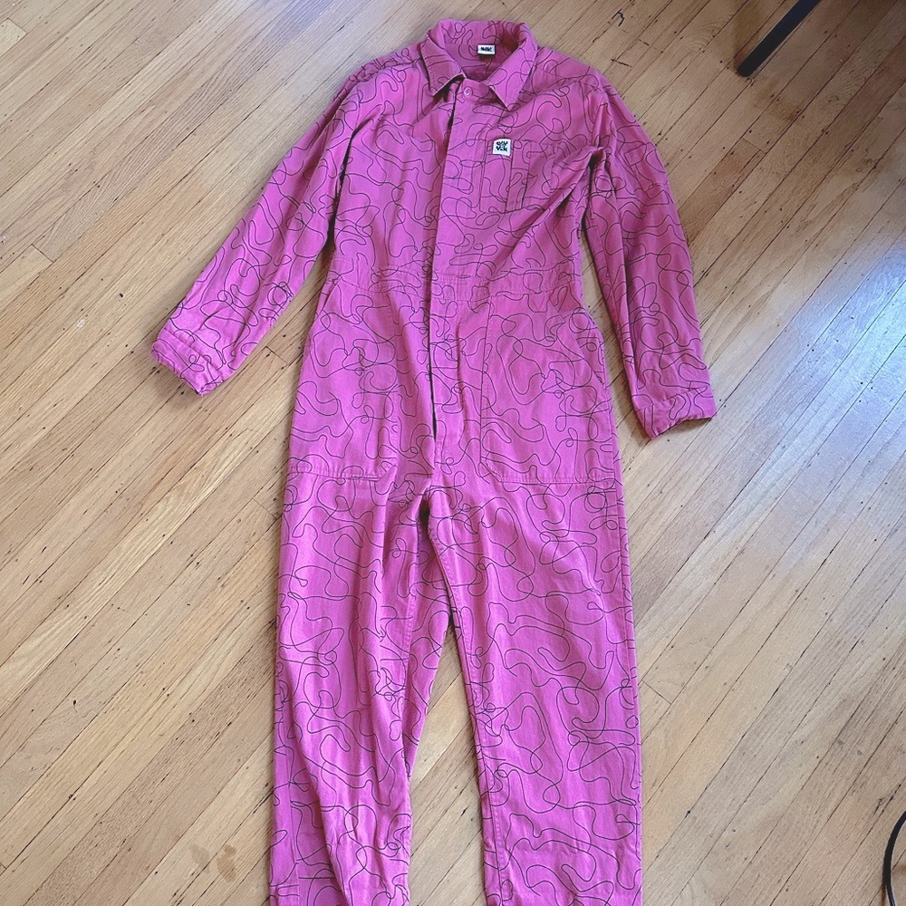 Lucy & Yak Coral Pink Scribble Print Jumpsuit - Picture 4 of 6